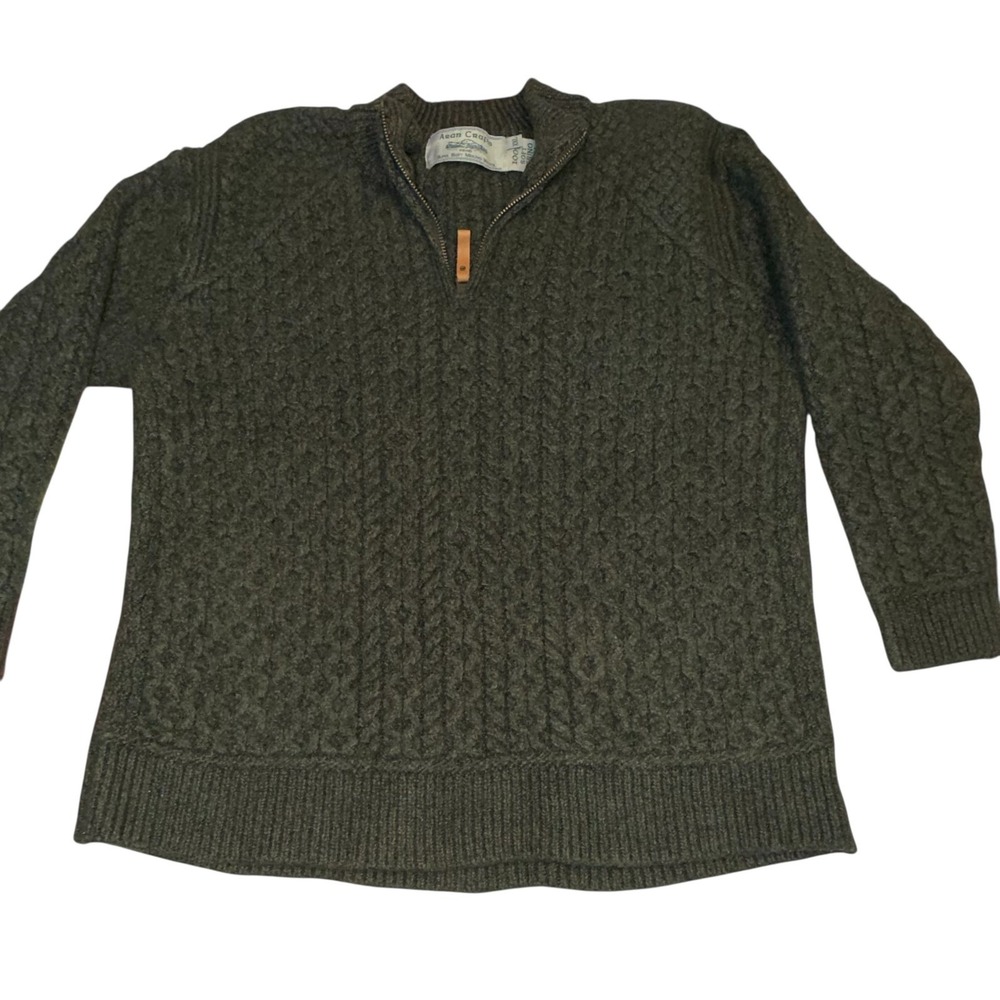READ Aran Crafts Men's Green 1/4 Zip Super Soft Wool‎ Sweater Shrunken Medium?